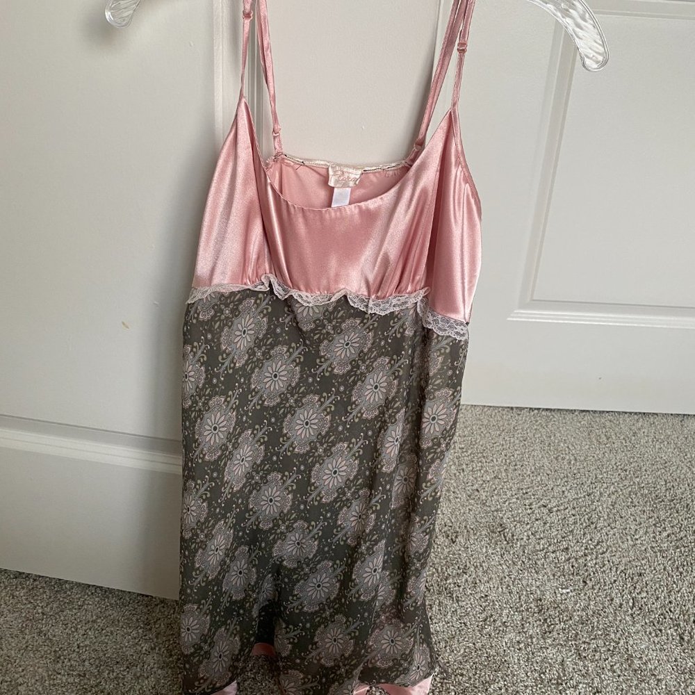 Vintage baby pink satin sheer slip dress